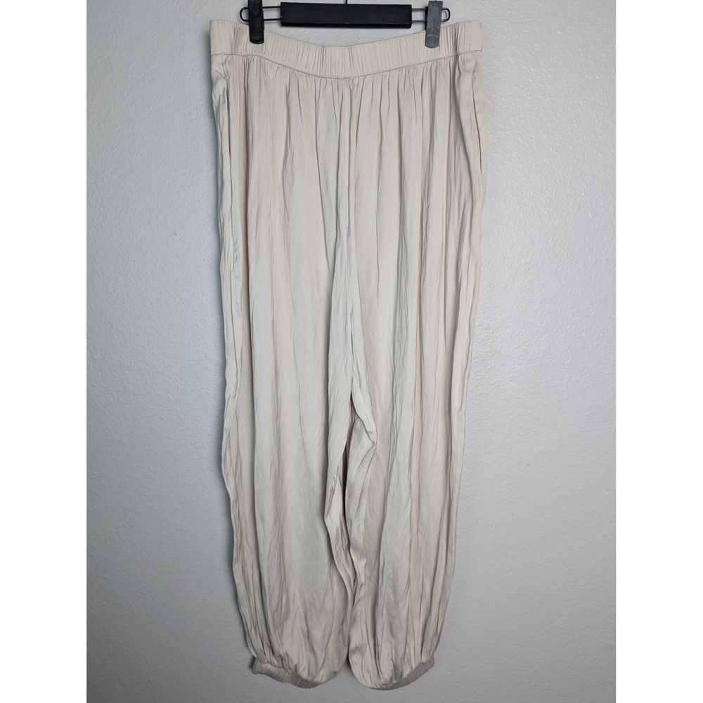 LOFT Womens Cream Elastic Waist High Rise Jogger Pants Size L Relaxed Fit Ivory